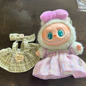 Plush Monster Doll in Pastel Pink Outfit with Removable Dress